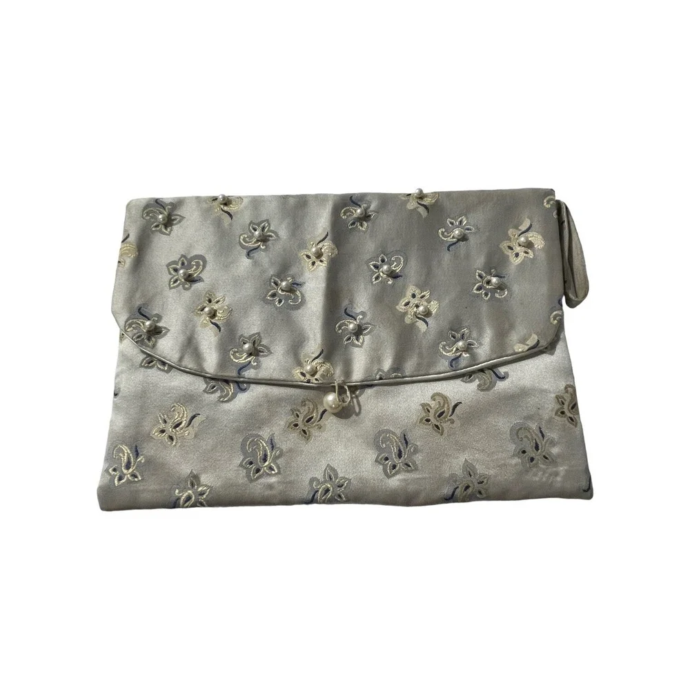 NOS Beaded‎ Clutch Purse Hand Bag In Original Gift Box Faux Pearl Floral READ